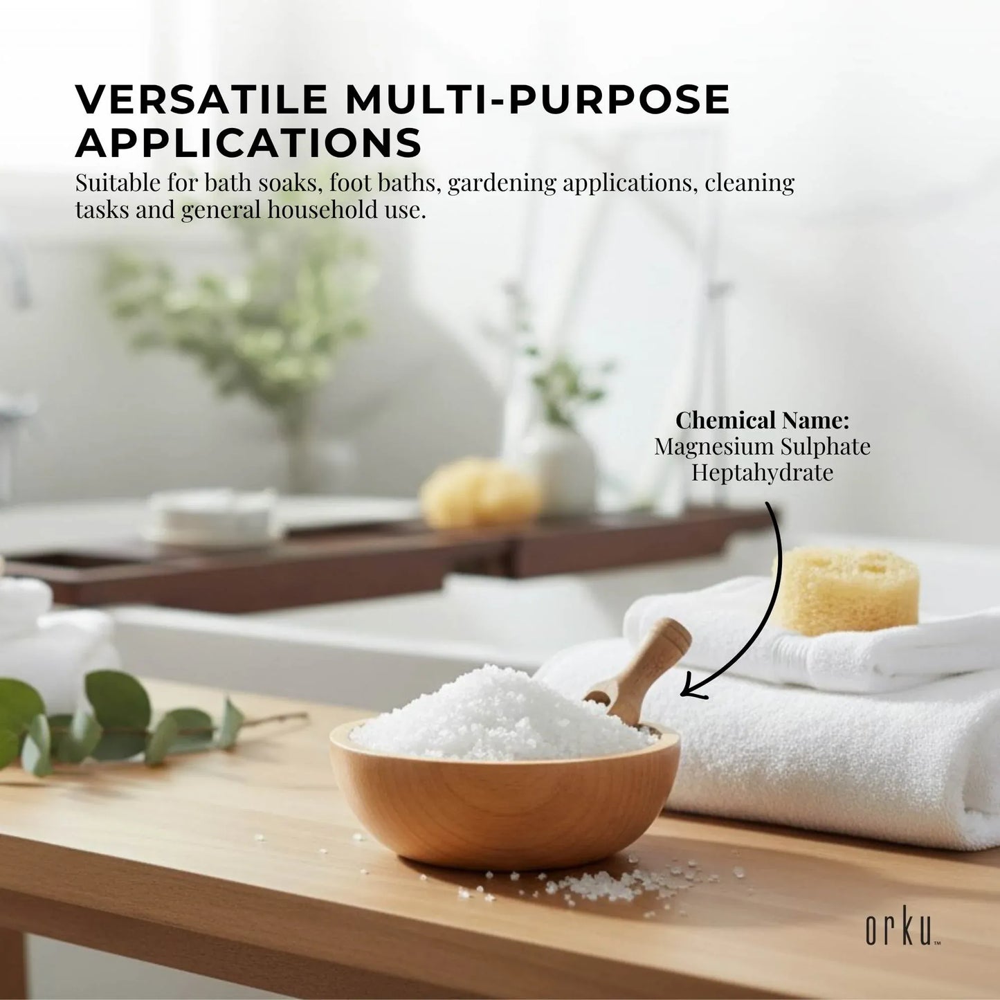 Orku 2Kg Epsom Salt - USP Grade Magnesium Sulfate Body Bath Salts
