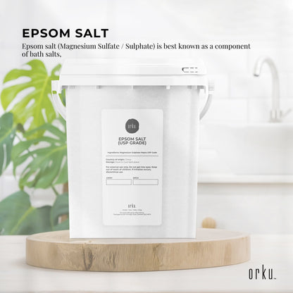 Orku 1.3Kg Epsom Salt Tub - USP Grade Magnesium Sulfate Body Bath Salts