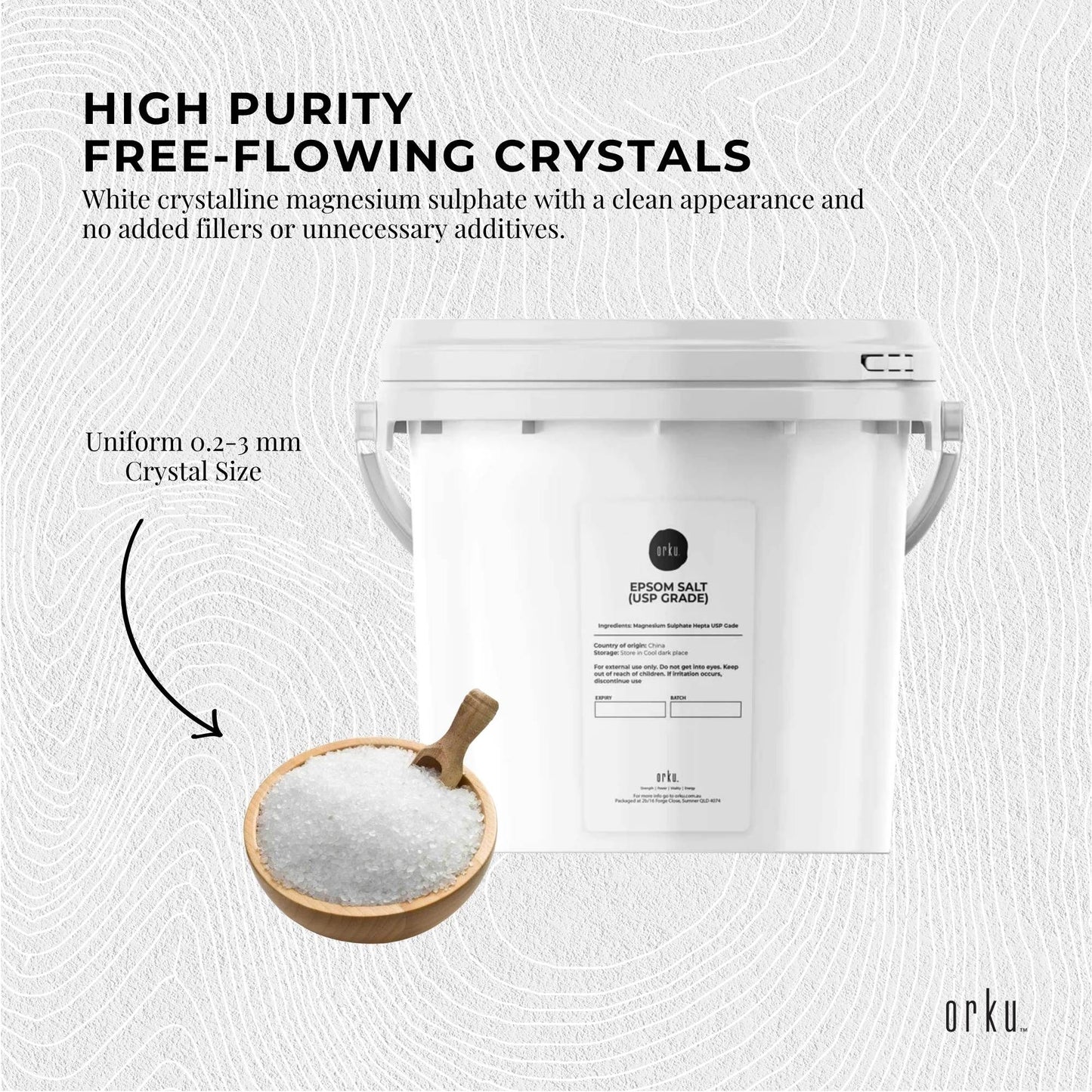 Orku 5kg Epsom Salt Tub- USP Grade Magnesium Sulfate Body Bath Salts