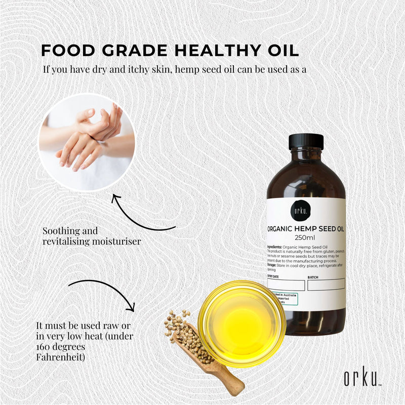 Orku 250ml Organic Hemp Seed Oil - Cold Pressed Food Grade Oils