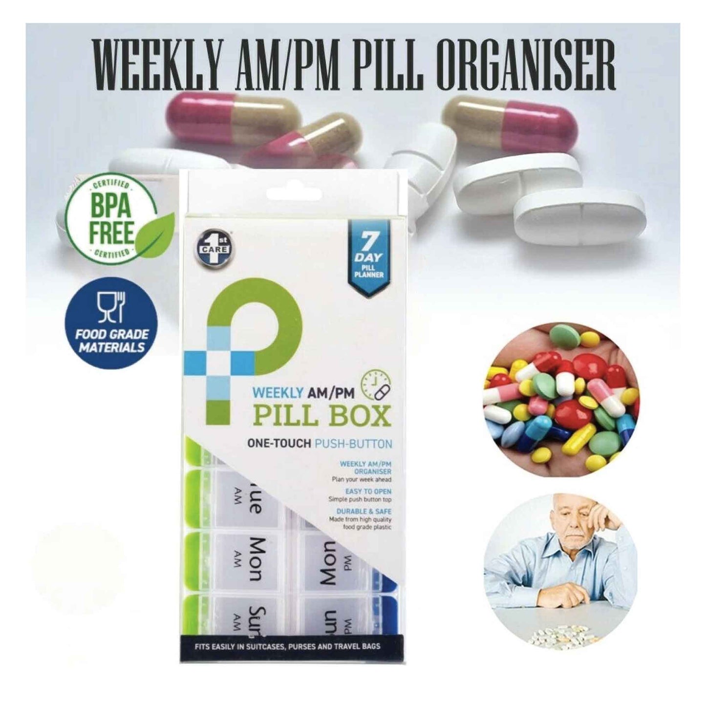 AM/PM Weekly Pill Box 7 Day Tablet Medicine Organiser Holder Case 14 Compartment