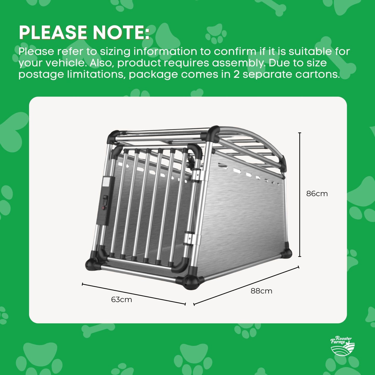 Aluminium Dog Travel Crate 63x68x88cm - Large Pet Car Transport Cage  Kennel Box