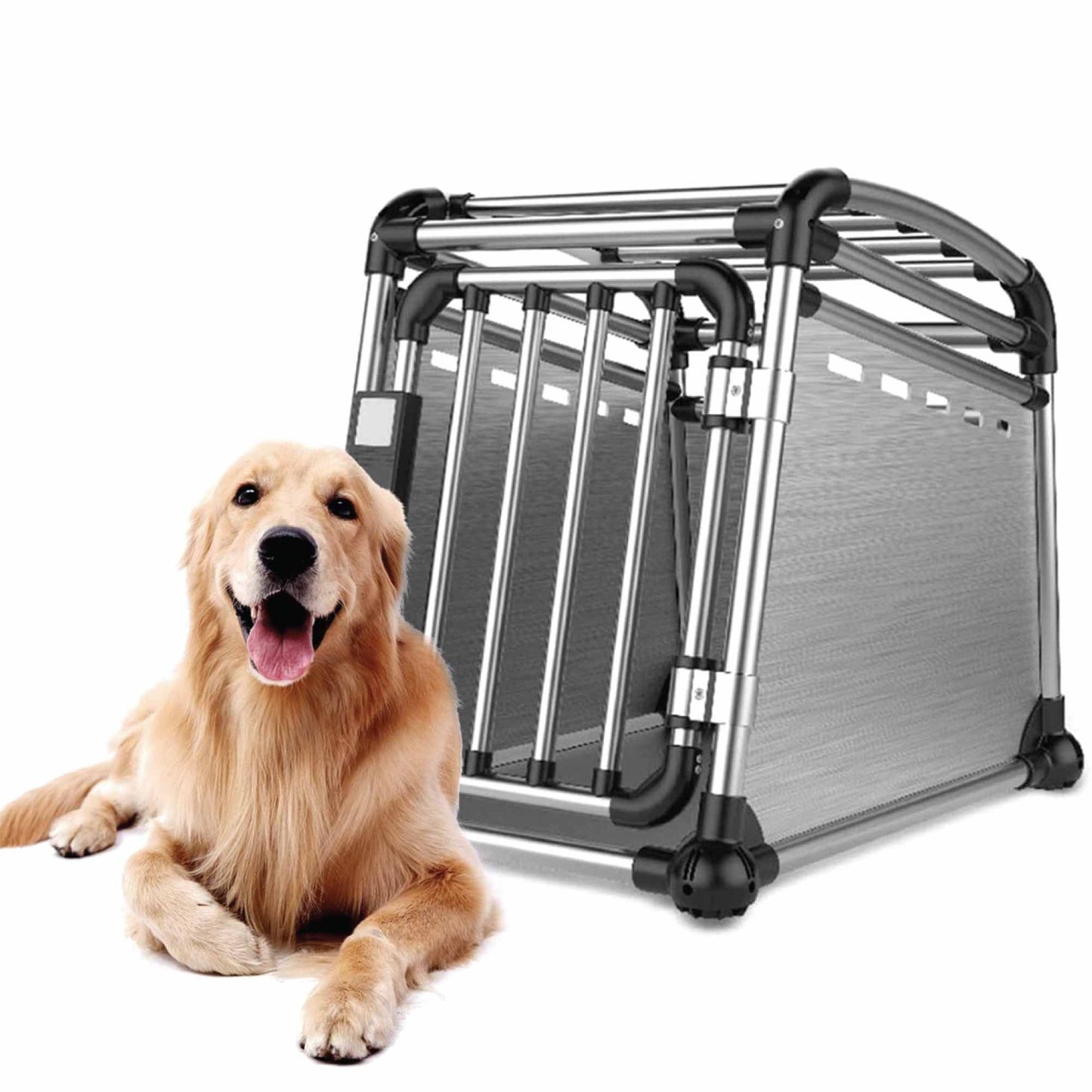 Aluminium Dog Travel Crate 63x68x88cm - Large Pet Car Transport Cage  Kennel Box