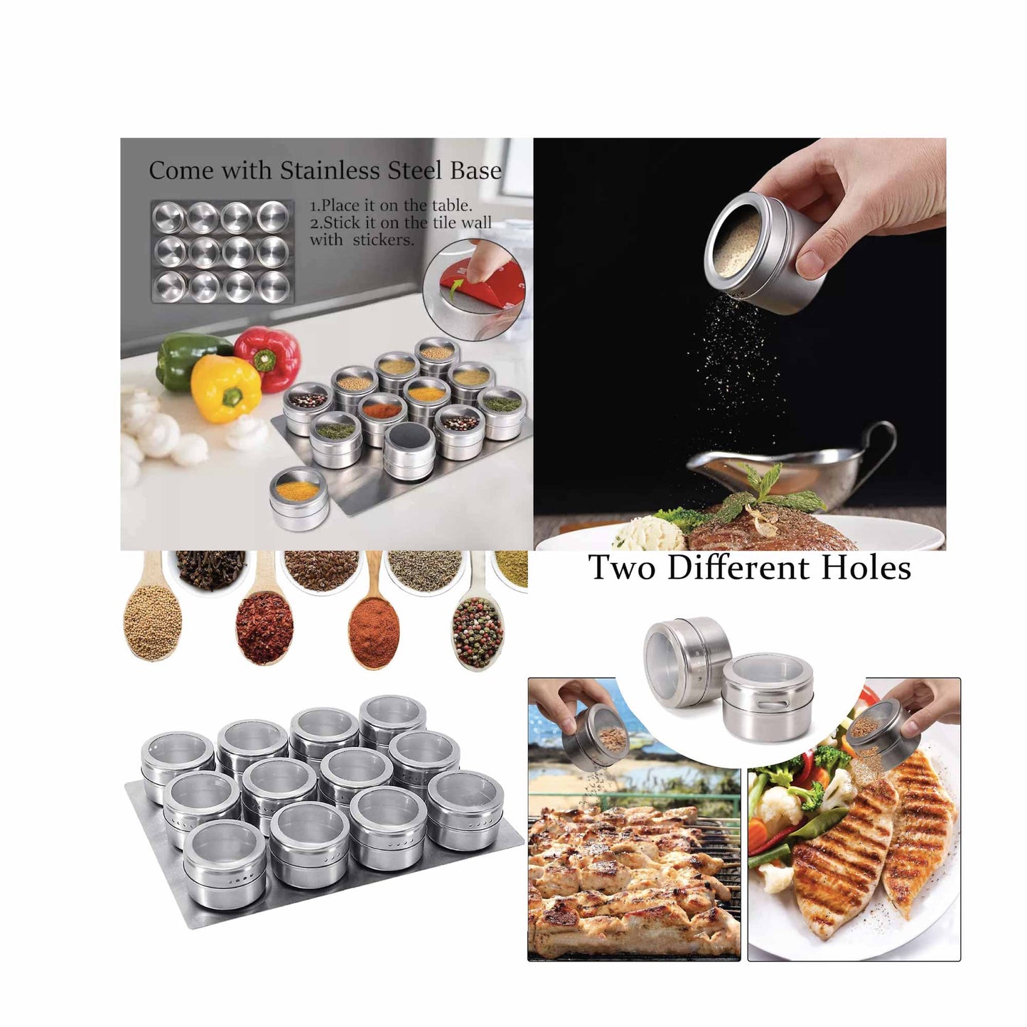 50x 150g Magnetic Spice Jar Stainless Steel Tin Herb Seasoning Storage Container