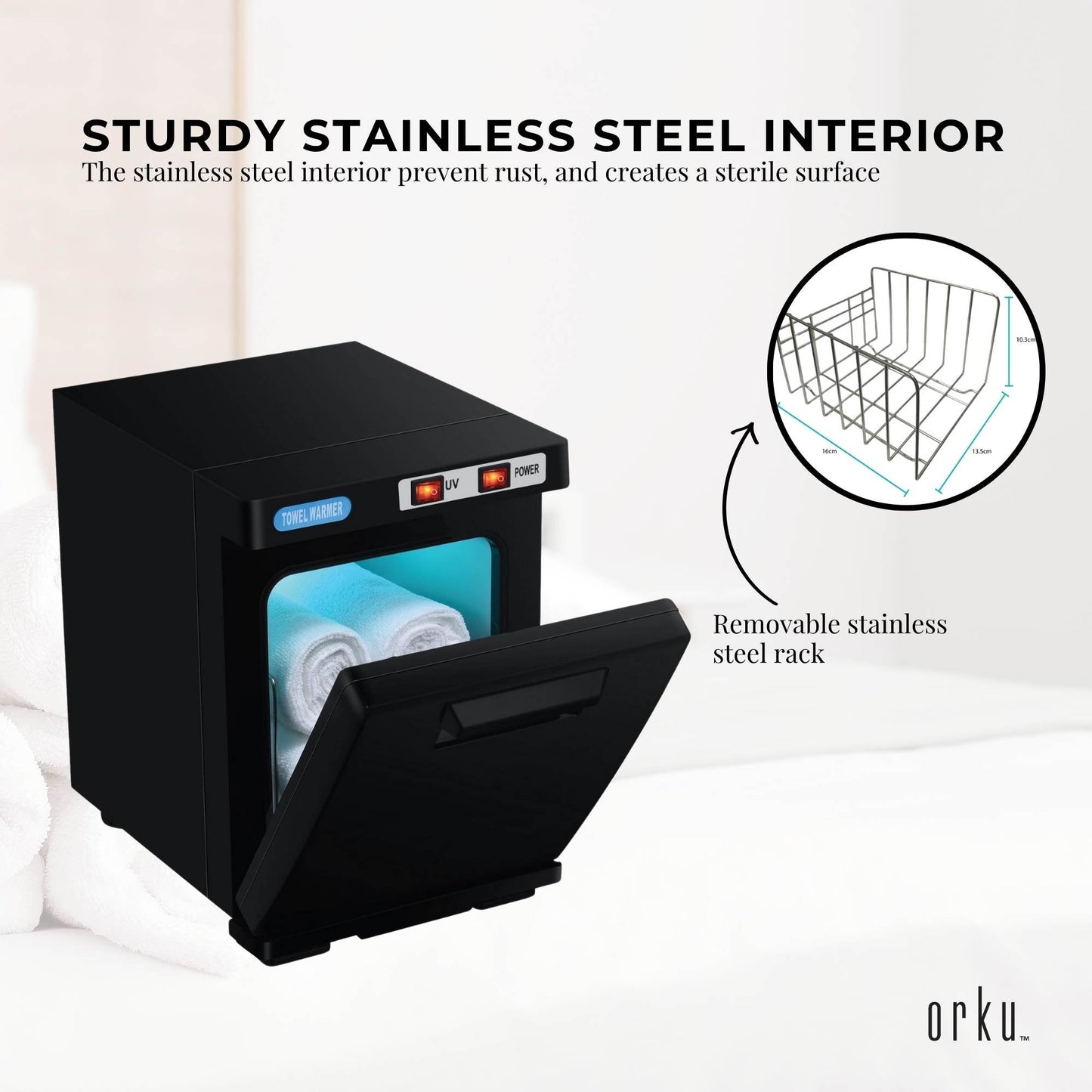 Orku 5L Black Electric Hand Towel Warmer Mini UV Steriliser Cabinet Salon Heater