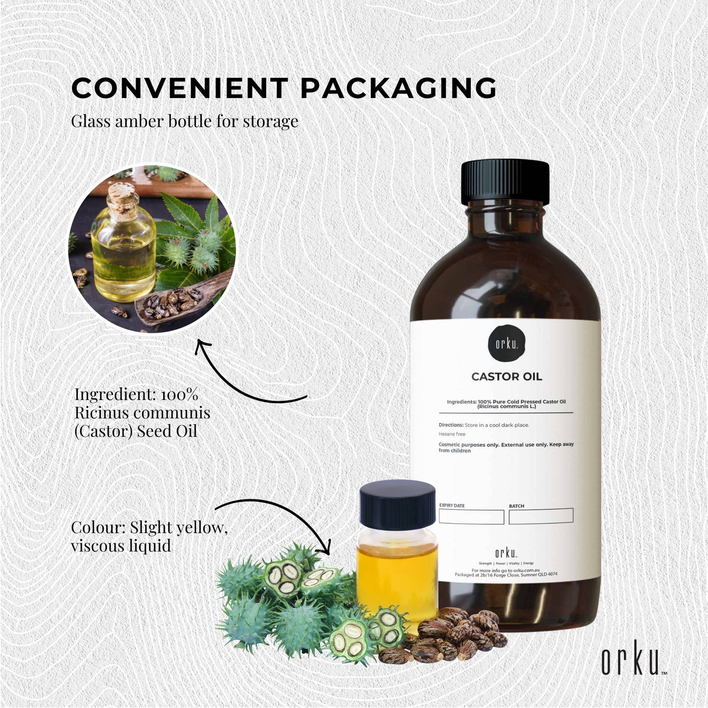 Orku 250ml Organic Castor Oil - Hexane Free Cold Pressed