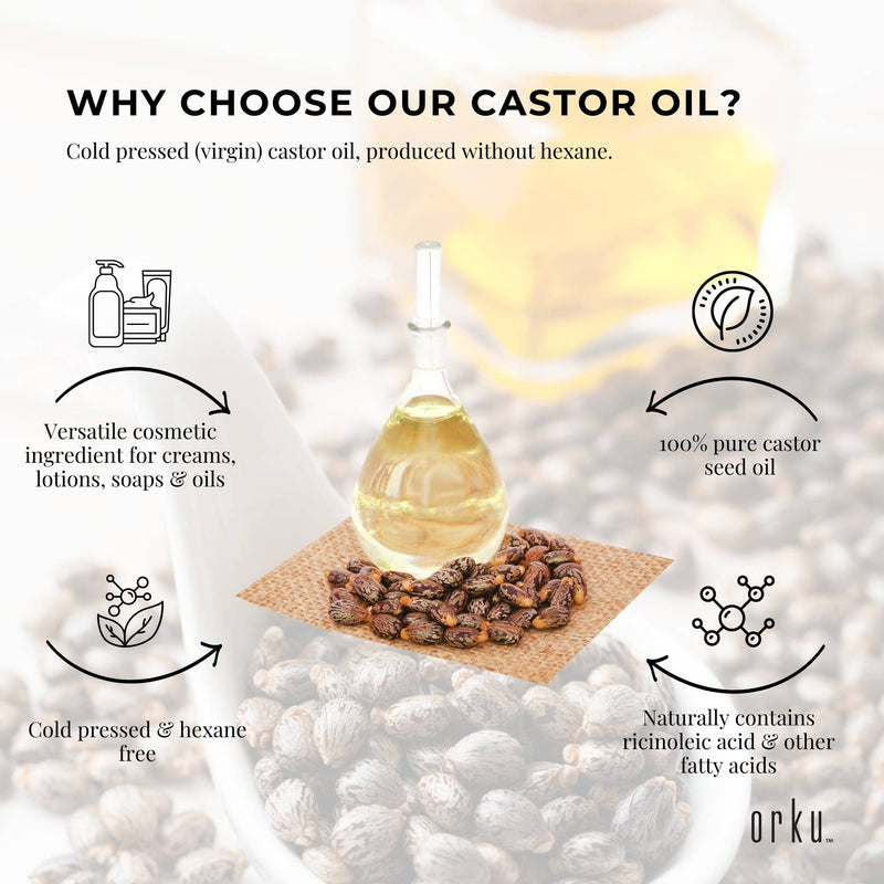 Orku 500ml Organic Castor Oil - Hexane Free Cold Pressed