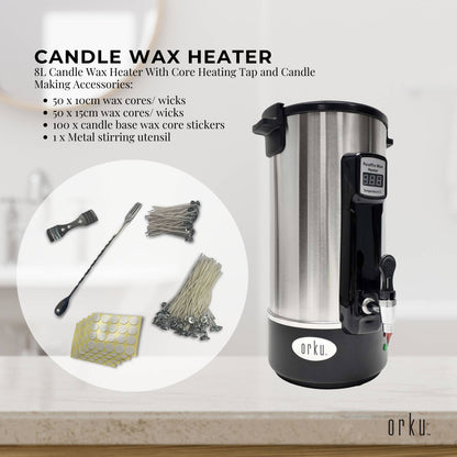 8L Orku Candle Wax Heater With Tap And Accessories - Candle Making Melter Pot