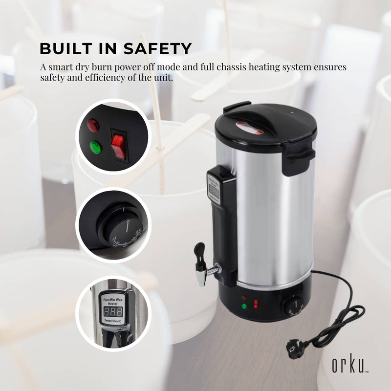 8L Orku Candle Wax Heater With Tap And Accessories - Candle Making Melter Pot