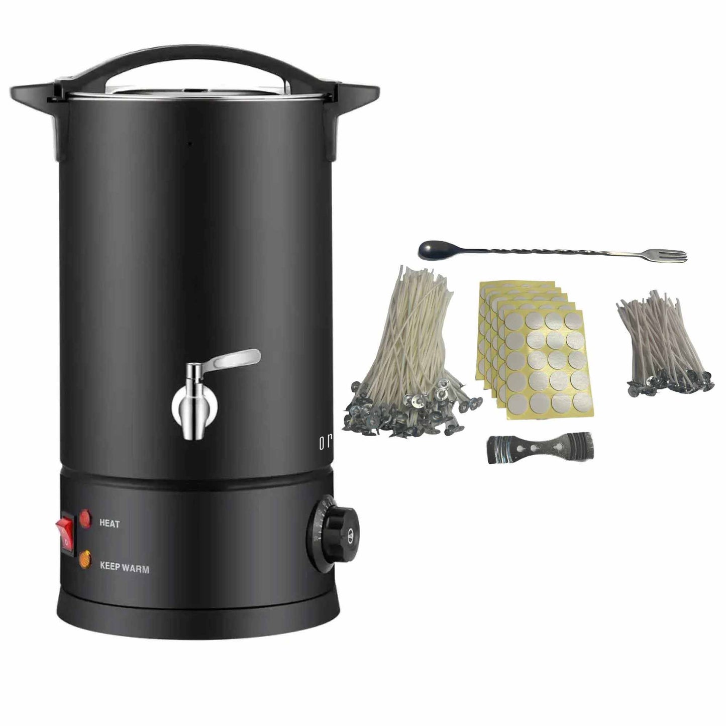 Orku 10L Candle Wax Melter with Tap & Candle Kit - 220-240V Electric Black