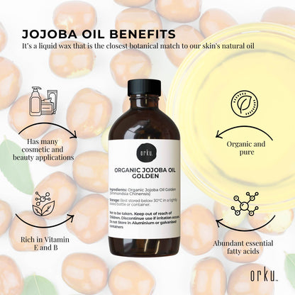 100ml Organic Jojoba Oil - Golden Pure Cold Pressed Seed For Hair Skin Nails