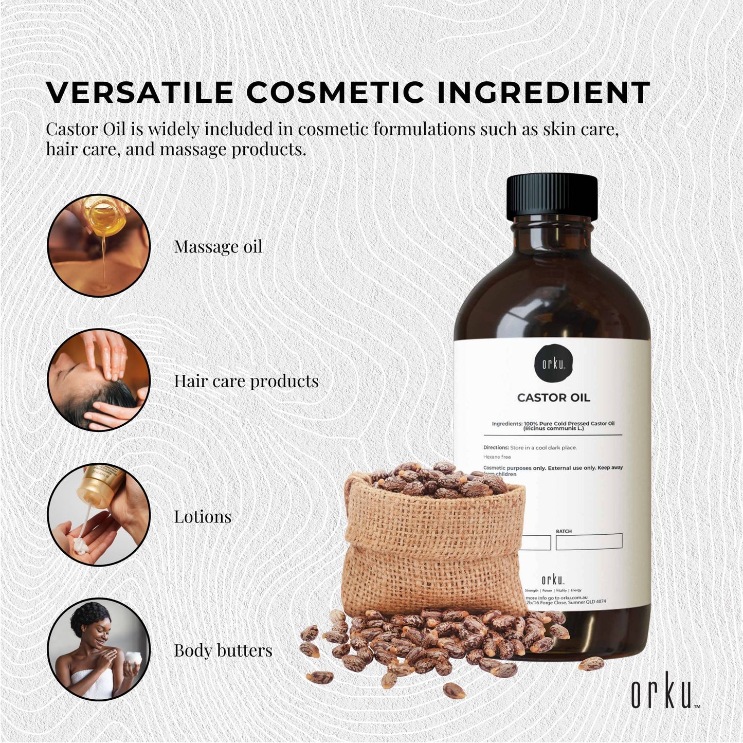 Orku 1L Castor Oil - Hexane Free Cold Virgin Pressed