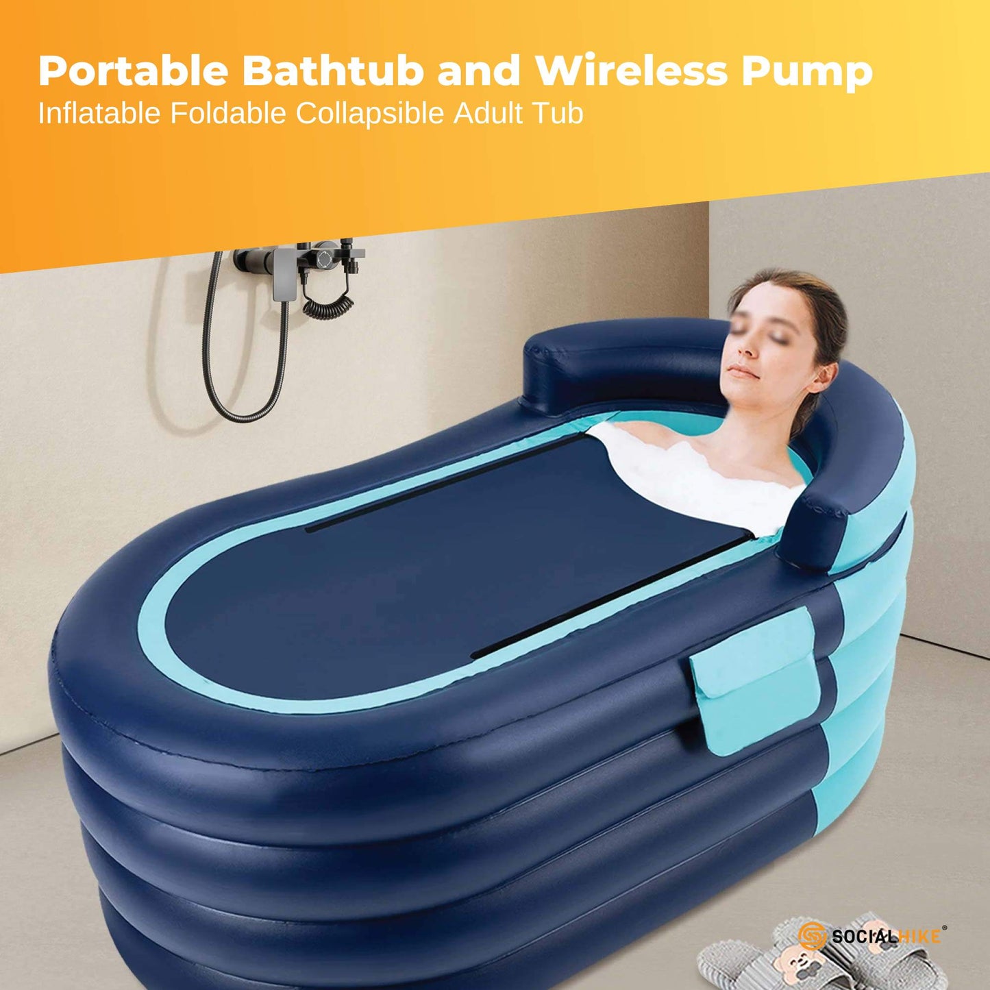 Portable Bathtub and Wireless Pump - Inflatable Foldable Collapsible Adult Tub