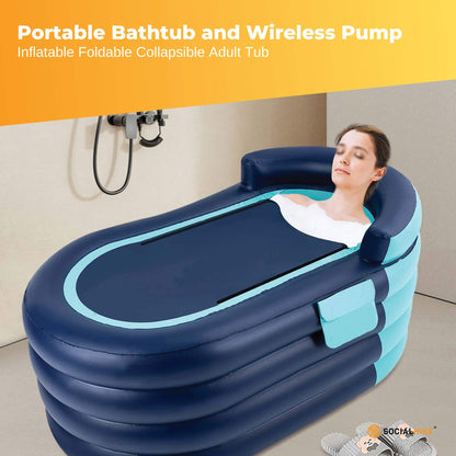 Portable Bathtub and Wireless Pump - Inflatable Foldable Collapsible Adult Tub