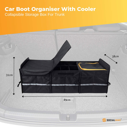 Car Boot Organiser With Cooler - Collapsible Storage Box For Trunk