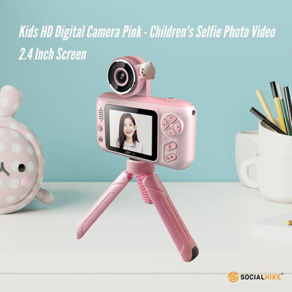 Kids HD Digital Camera Pink - Children's Selfie Photo Video 2.4 Inch Screen