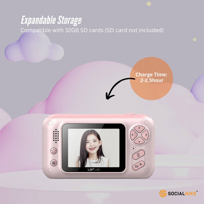 Kids HD Digital Camera Pink - Children's Selfie Photo Video 2.4 Inch Screen