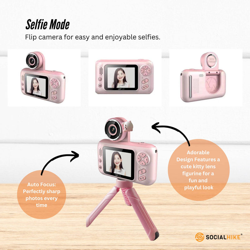 Kids HD Digital Camera Pink - Children's Selfie Photo Video 2.4 Inch Screen