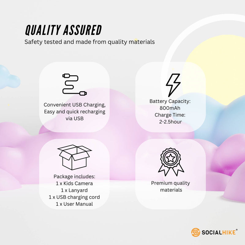 Kids HD Digital Camera Pink - Children's Selfie Photo Video 2.4 Inch Screen