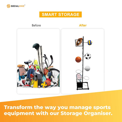 Sports Equipment Storage Rack - Vertical Ball Organiser Basketball Garage Stand