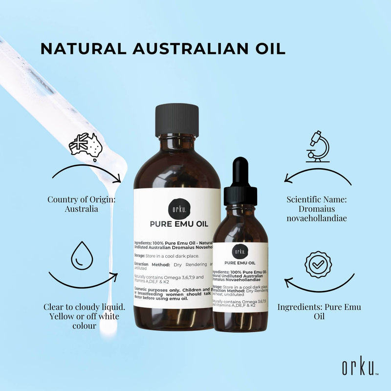 Orku 250ml Pure Emu Oil + Bonus 25ml Bottle - Australian Dromaius Novaehollandiae