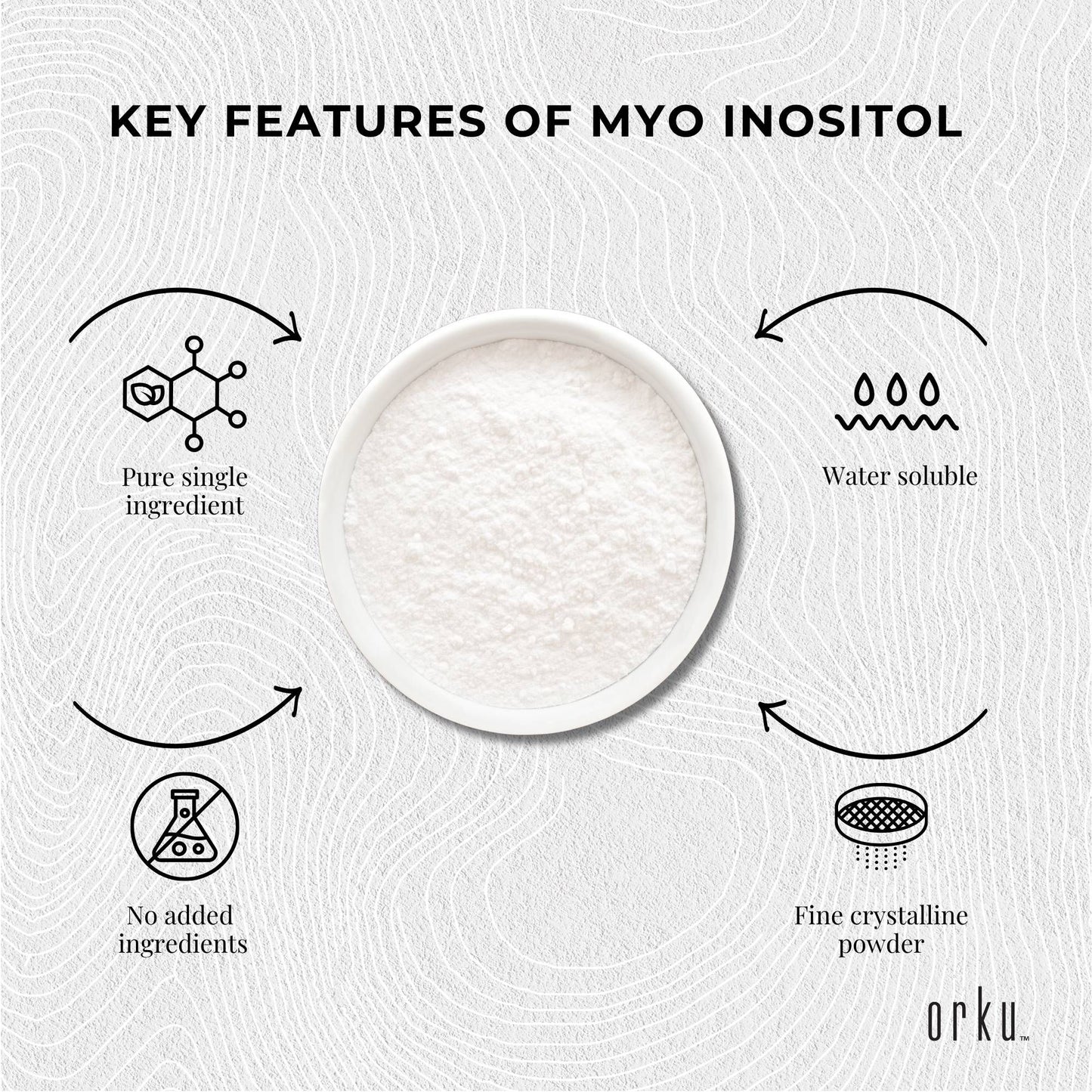 Orku 10Kg Myo Inositol Powder - USP Grade High Purity Unflavoured