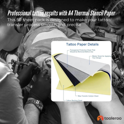 Tooleroo 50x Sheets A4 Tattoo Thermal Paper - for Professional Stencil Transfer