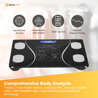Bluetooth Smart Body Fat Scale Black - Digital BMI Weight USB Recharge with App