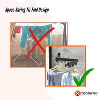 Tooleroo Clothes Drying Rack Tri-Fold Wall-Mount Space-Saving Laundry Hanger