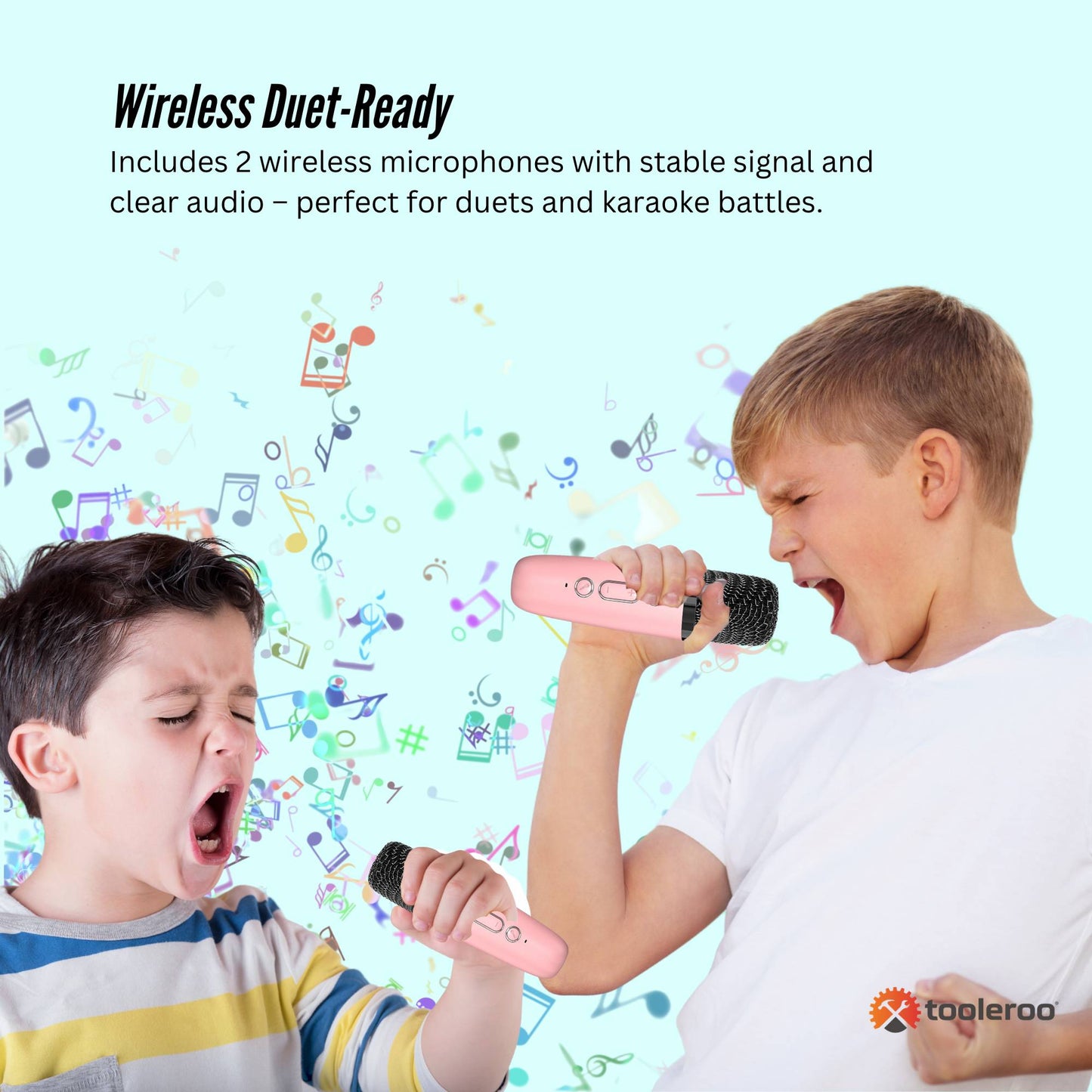 Mini Karaoke Machine and 2x Wireless Microphones Portable Bluetooth Speaker Pink