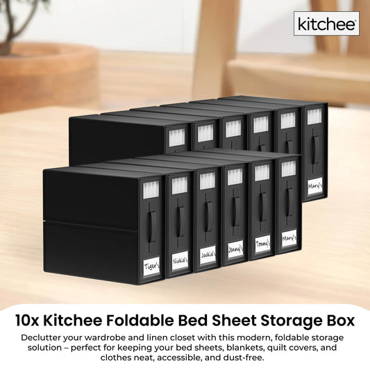 10x Kitchee Foldable Bed Sheet Storage Box – Linen & Closet Organiser Black