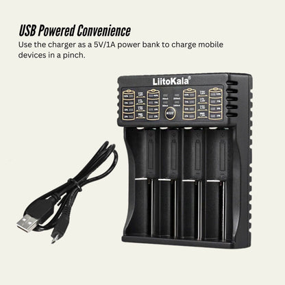 LiitoKala Lii-402 Smart Battery Charger - 4-Slot USB for 18650 AA AAA Li-ion NiMH