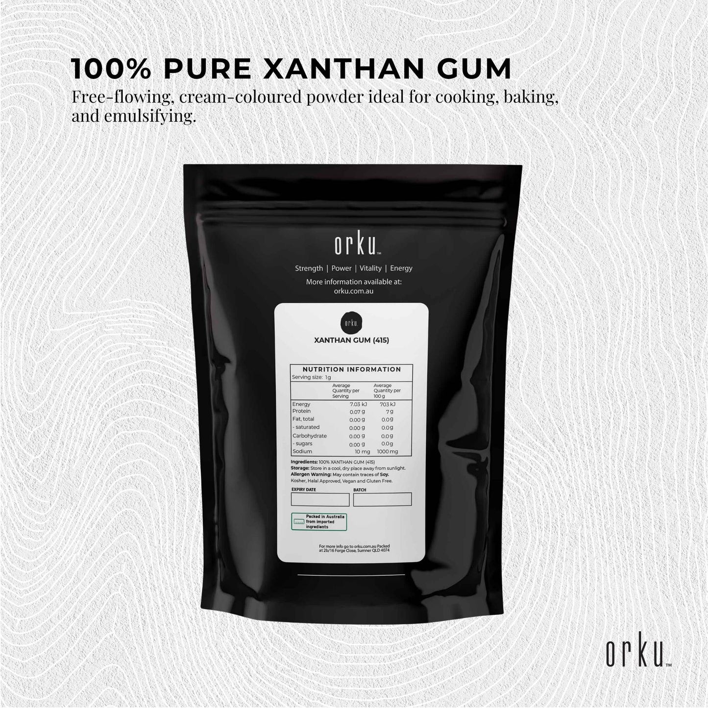 Orku 2Kg Xanthan Gum Thickener Pure Fine Powder 200 Mesh FCC E415 Food Additive