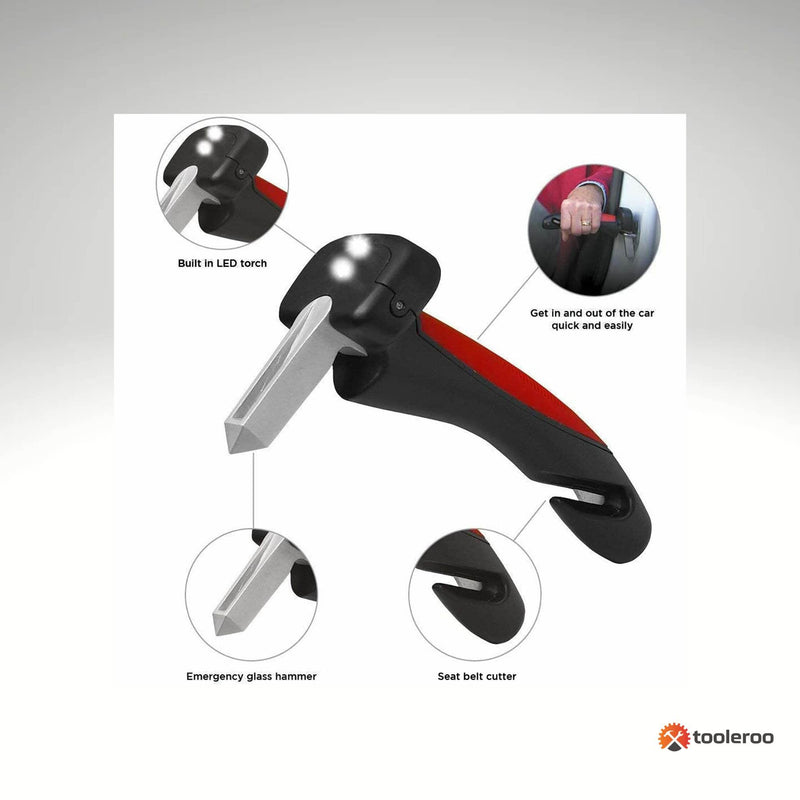 1x Car Cane Door Handle - Portable Elderly Standing Aid LED Flashlight Hammer Tool