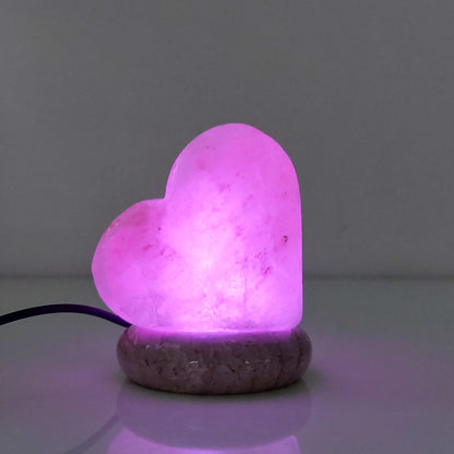 USB Colour Changing Salt Himalayan Lamp - Heart Love Shape Pink Rock LED Light