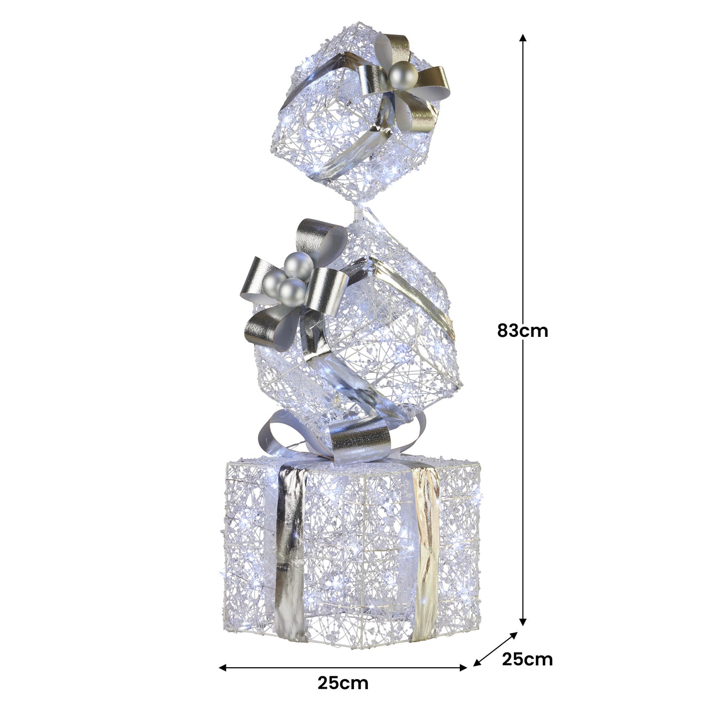 Swishmas 83cm Triple Christmas Silver Giftbox Stack Display with Lights