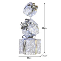 Christabelle 83cm Triple Christmas Silver Giftbox Stack Display with Lights