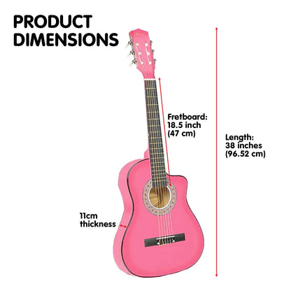 Karrera 38in Cutaway Acoustic Guitar with guitar bag - Pink