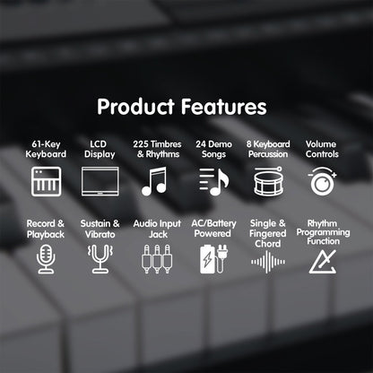 Karrera 61 Keys Electronic Keyboard Teaching Piano with Electric Stand in Silver CHJ-61