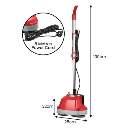Klika Hauskeeper 5 in 1 Electric 240V Floor Polisher w/ 6M Power Cable Timber Hard Waxer Buffer Cleaner Red