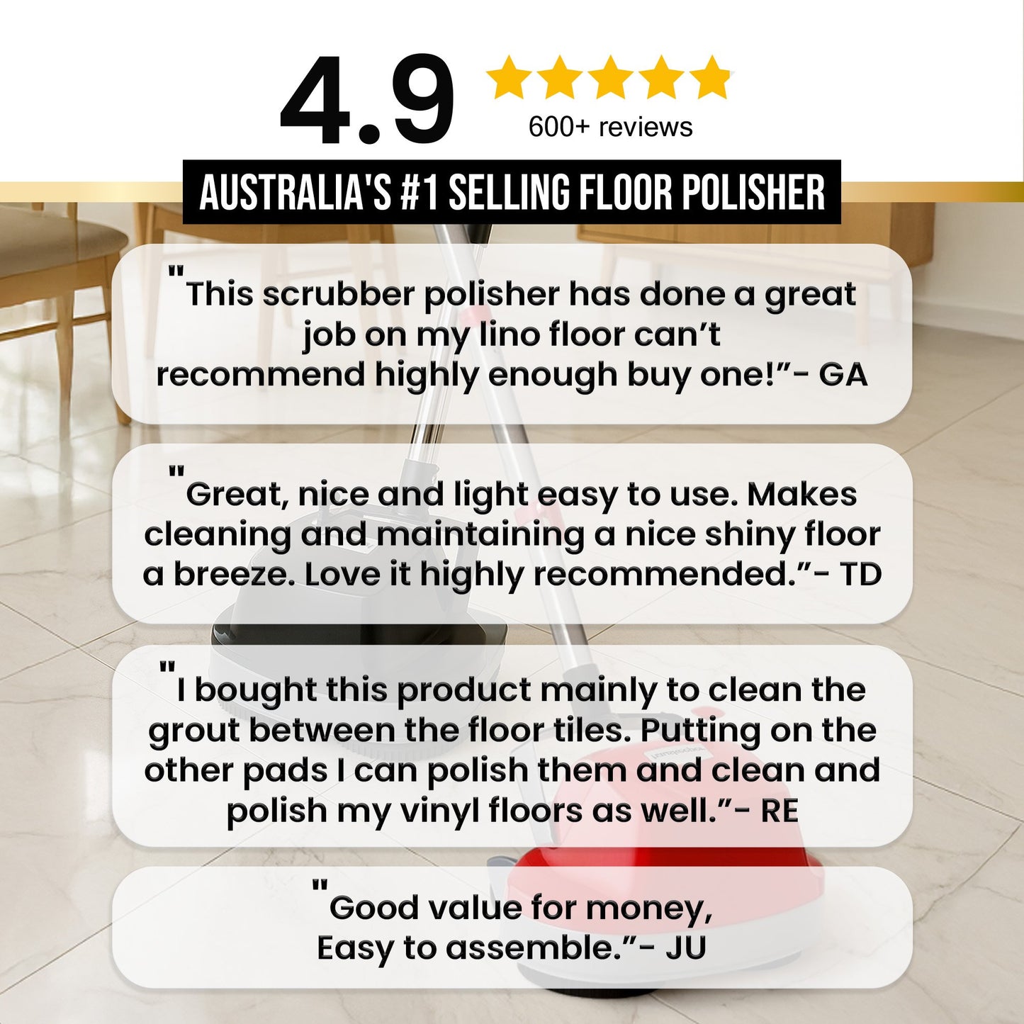 Klika Hauskeeper 5 in 1 Electric 240V Floor Polisher w/ 6M Power Cable Timber Hard Waxer Buffer Cleaner Red