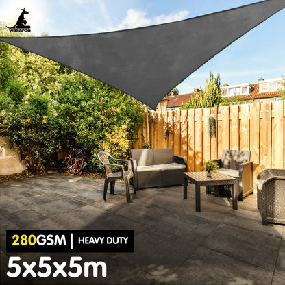 Wallaroo 280gsm Outdoor Sun Shade Sail Canopy Grey - 5m X 5m X 5m