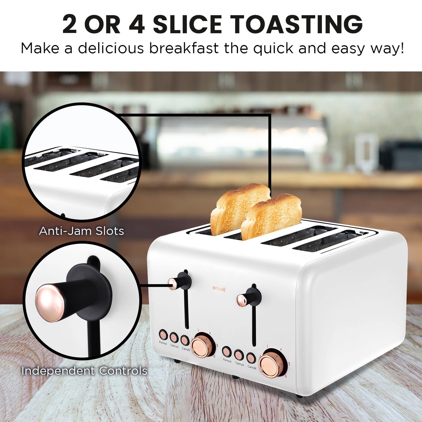 Pronti Rose Trim Collection Toaster & Kettle Bundle - White