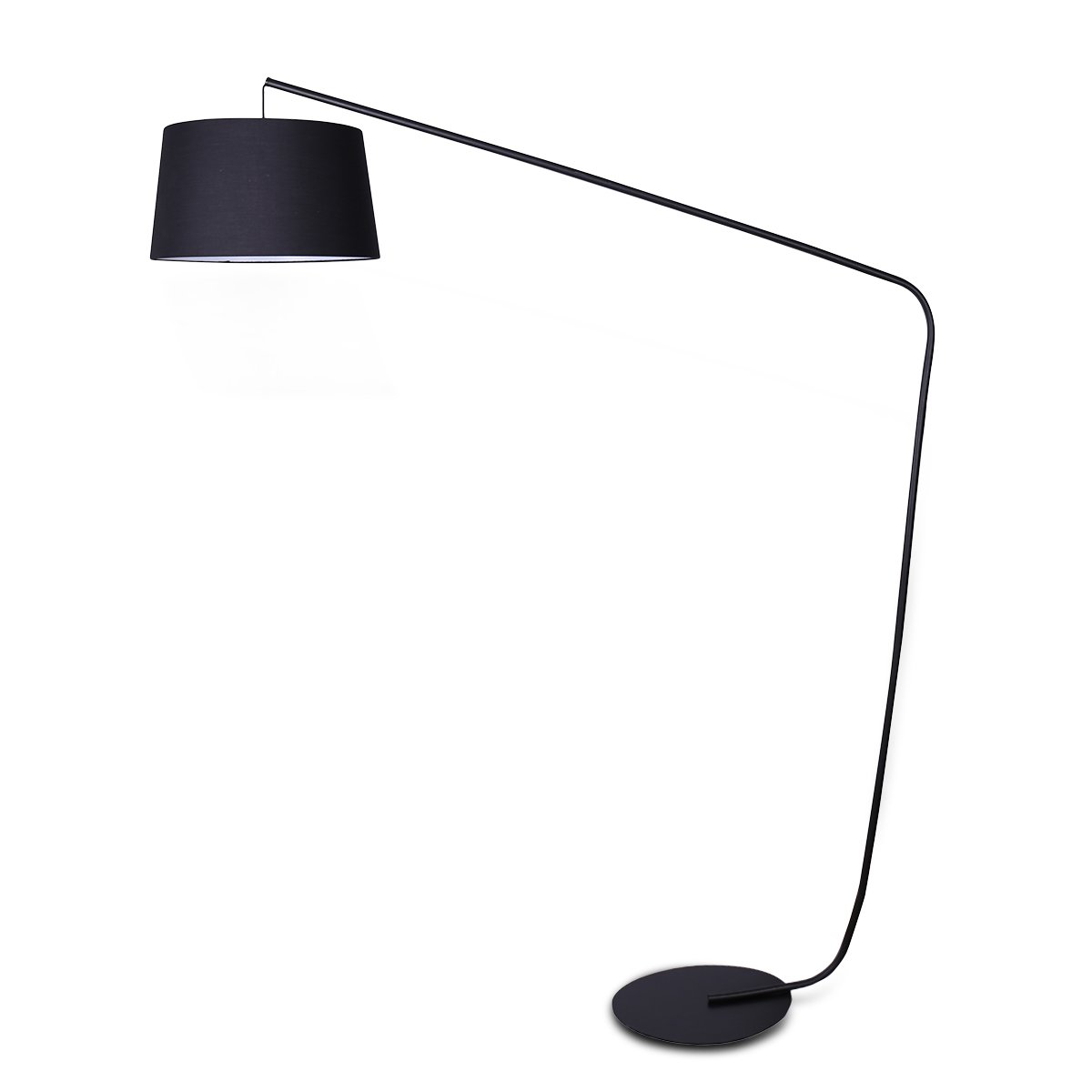 Sarantino Metal Arc Floor Lamp in Black Finish with Linen Taper Shade