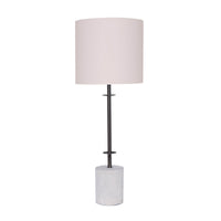 Sarantino Concrete & Metal Table Lamp with Ghost-White Linen Drum Shade