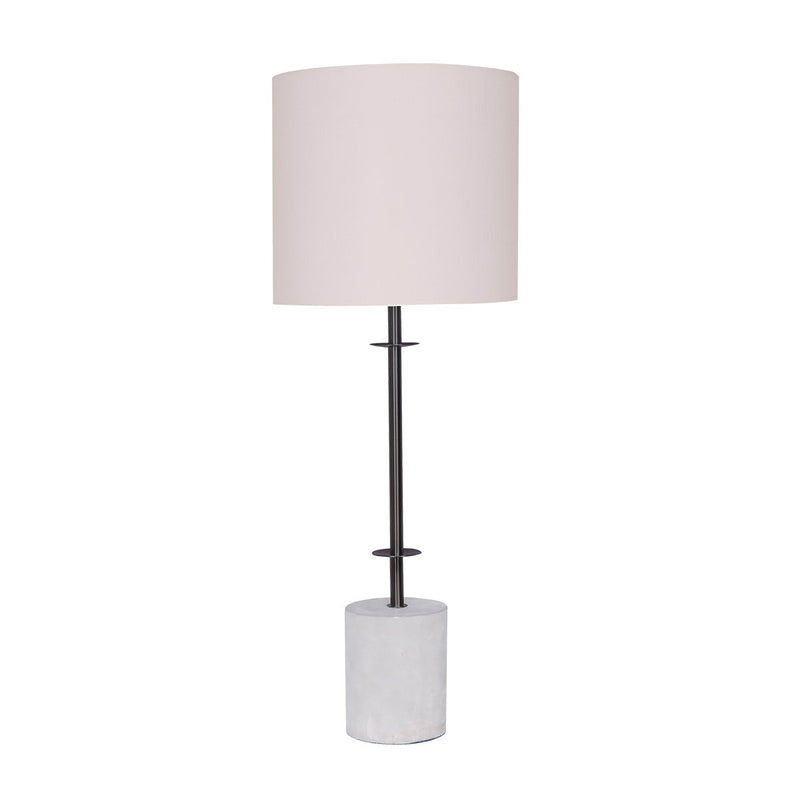 Sarantino Concrete & Metal Table Lamp with Ghost-White Linen Drum Shade