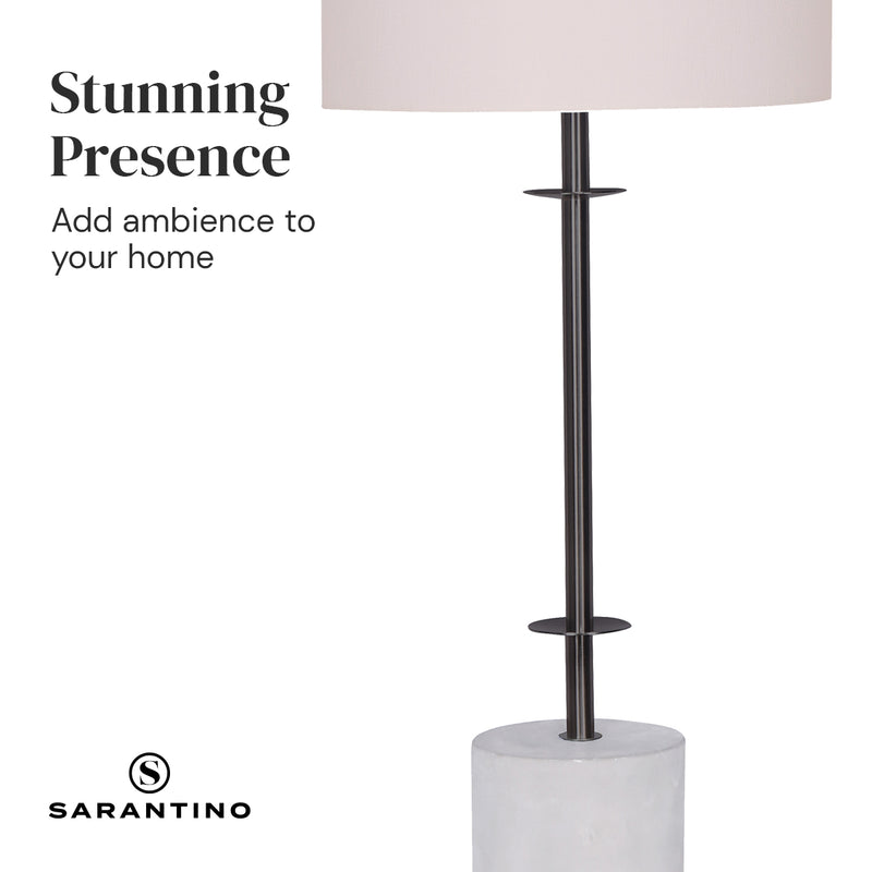 Sarantino Concrete & Metal Table Lamp with Ghost-White Linen Drum Shade