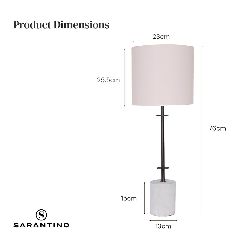 Sarantino Concrete & Metal Table Lamp with Ghost-White Linen Drum Shade