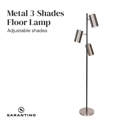 Sarantino 3-Shade Metal Floor Lamp Nickel & Matte Black Finish