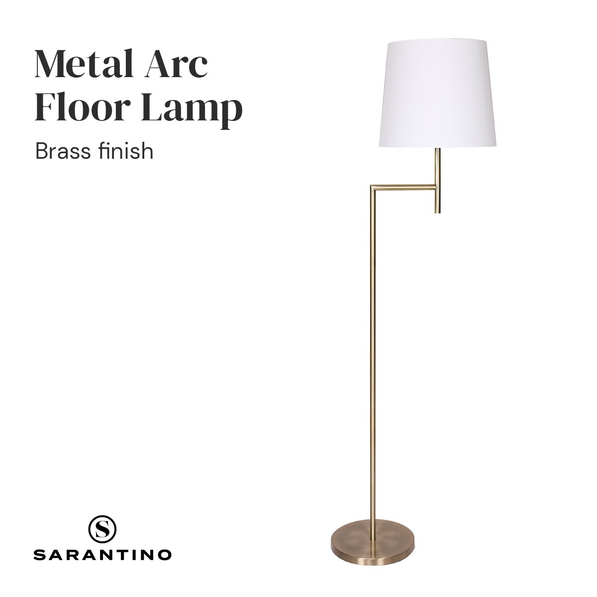 Sarantino Metal Floor Lamp in Antique Brass Finish with Cream Linen Fabric Shade